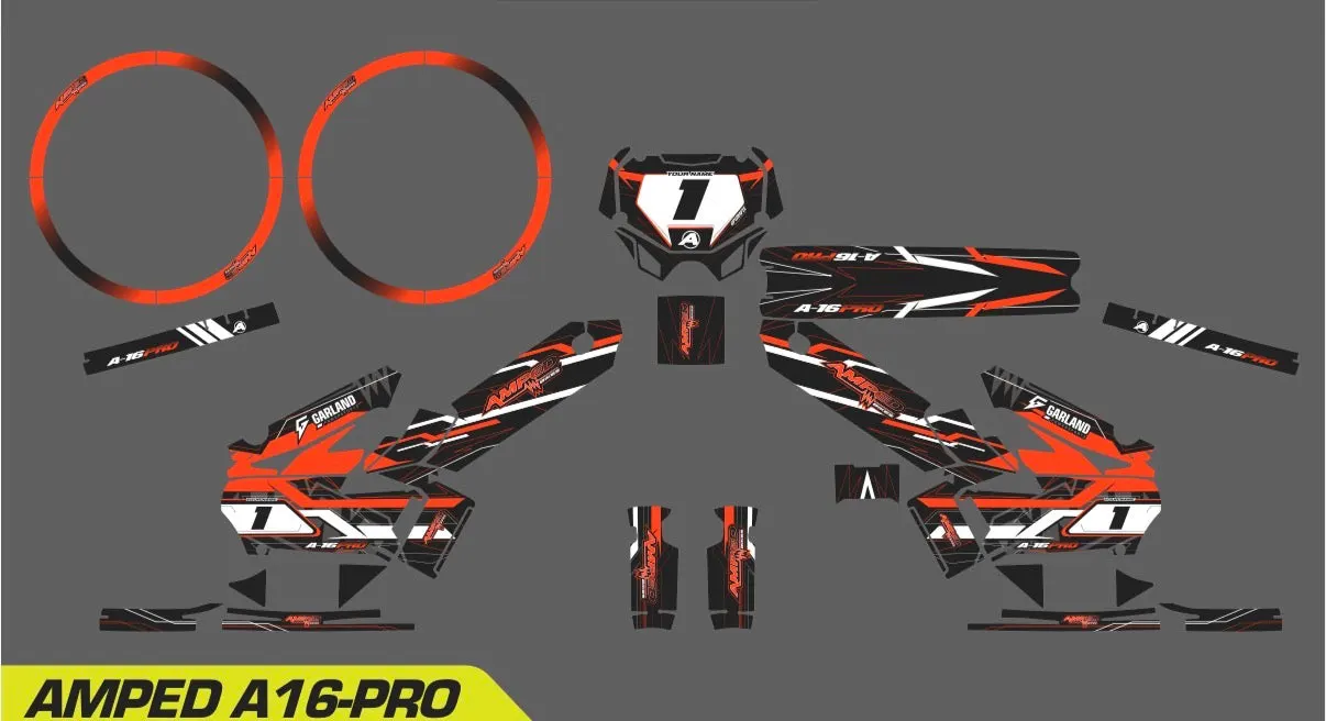 Amped A16 Pro Custom Graphics Kit – Personalised Name & Race Number (Orange)