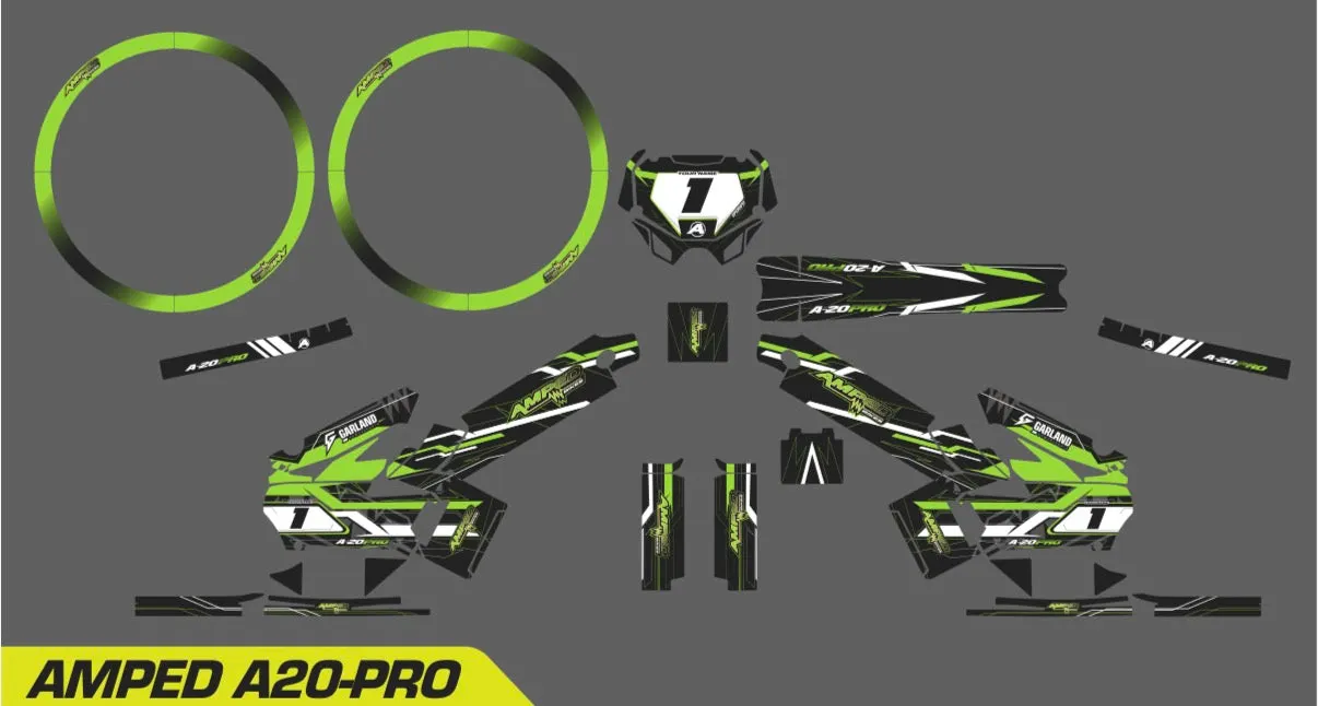 Amped A20 Pro Custom Graphics Kit – Personalised Name & Race Number (Green)