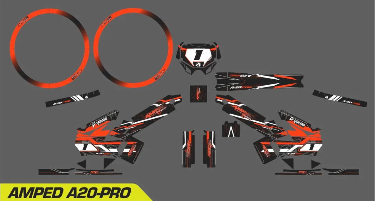 Amped A20 Pro Custom Graphics Kit – Personalised Name & Race Number (Orange)