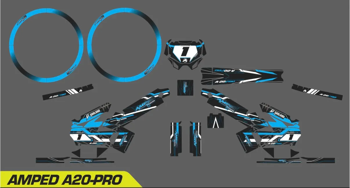 Amped A20 Pro Custom Graphics Kit – Personalised Name & Race Number (Blue)