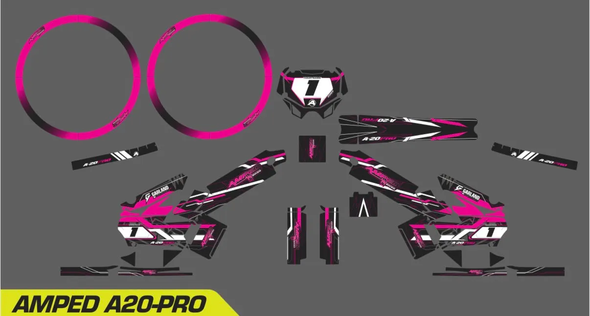 Amped A20 Pro Custom Graphics Kit – Personalised Name & Race Number (Pink)
