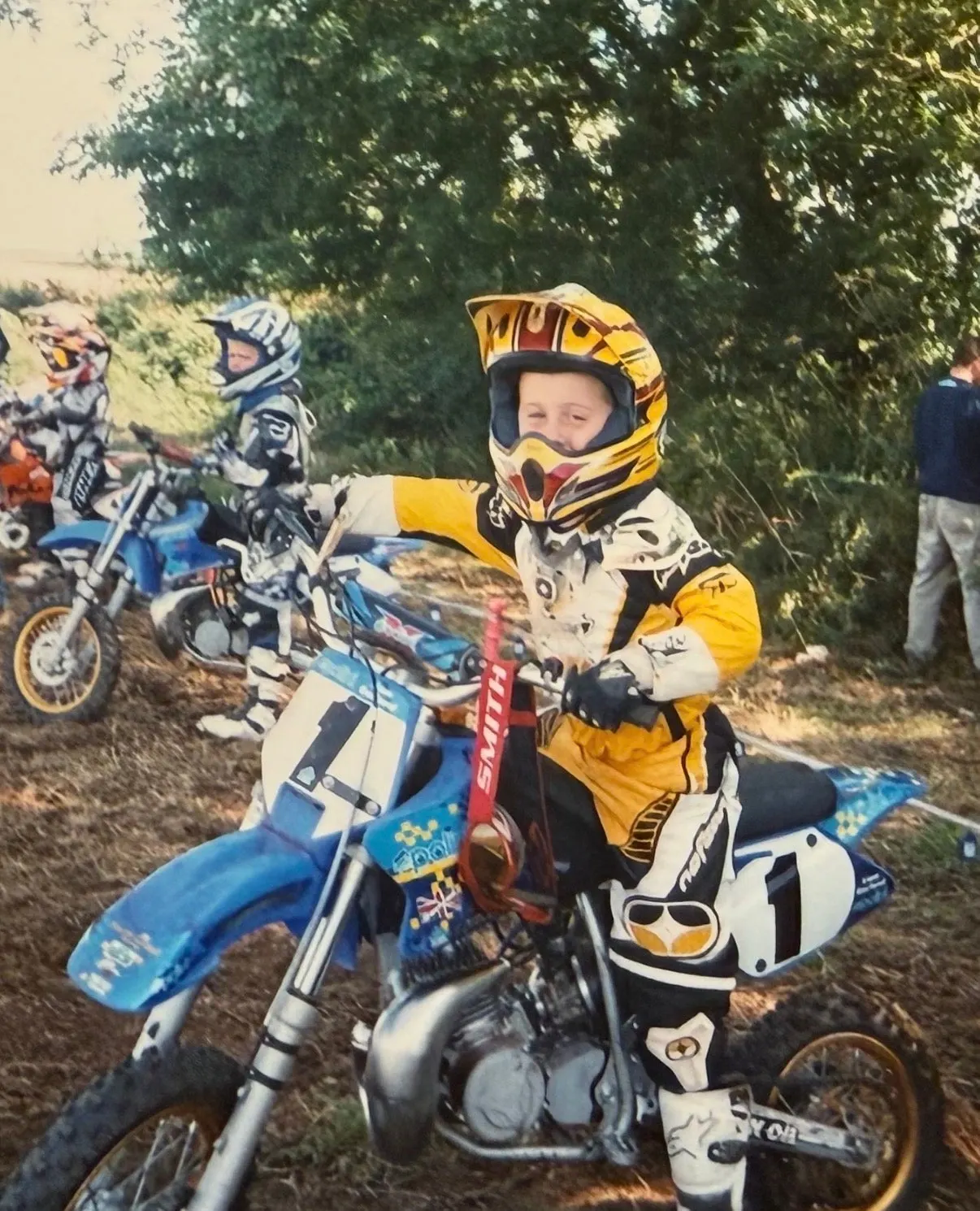 Liam Garland on his Polini 50 at a motocross start line in 2001