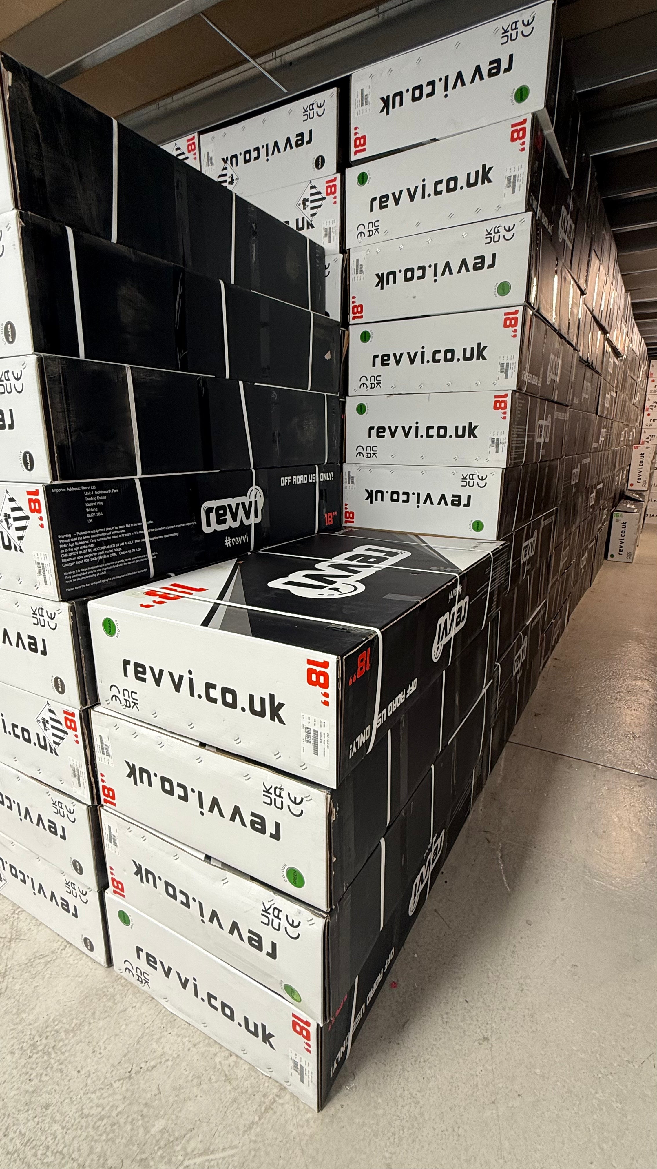 Boxed electric bikes prepared for courier dispatch