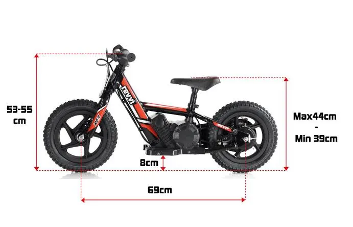 Young child learning to ride a Revvi 12 electric balance bike