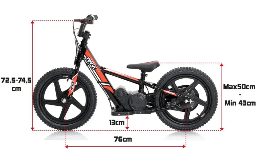 Dimensions of the Revvi 16" Electric Bike & Spare Upgraded Battery Bundle