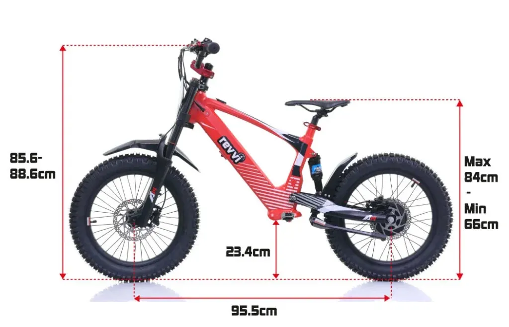 Dimensions of the Revvi 18 Electric Bike + Riding Gear Bundle