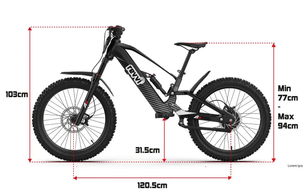 Revvi 24 dimensions diagram for checking rider fit