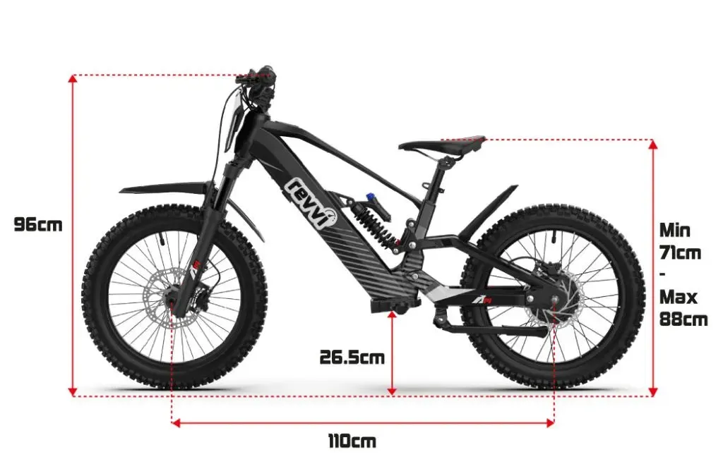 Dimensions of the Revvi 20" Plus Electric Bike + Spare Battery Bundle