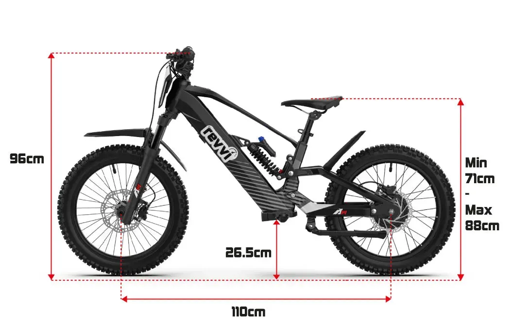 Revvi 20 Plus electric bike dimensions and rider size guide