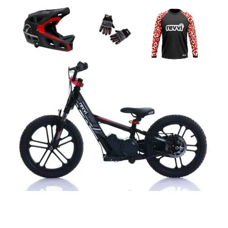 Revvi 16" Plus Electric Bike + Riding Gear Bundle - Black